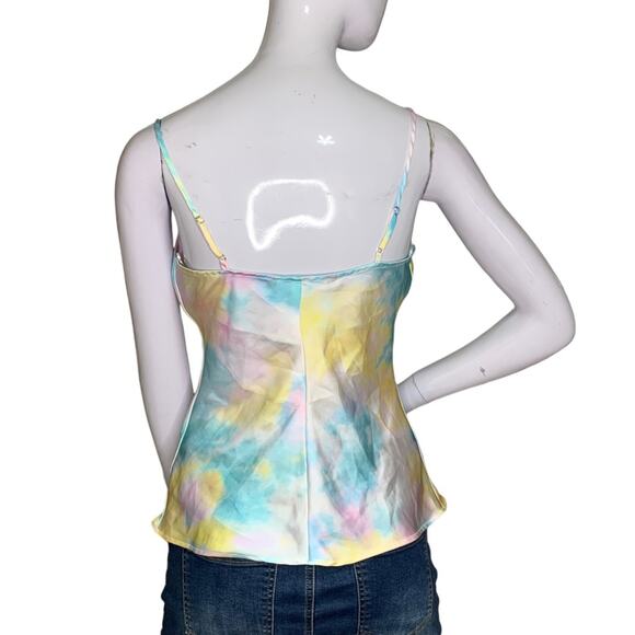 Zara Pastel Tie Dye Satin Spaghetti Straps Blouse Size XS Cowl Neck - Picture 6 of 9